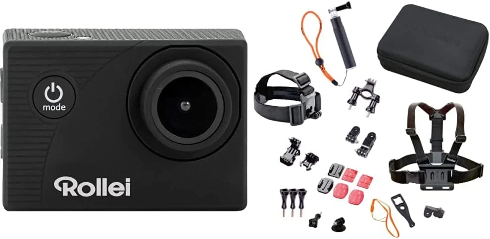 دوربین اکشن رولای Actioncam 372 - مشکی و ست لوازم جانبی 23 تکه مناسب برای کوهنوردی، پیاده‌روی و سایر فعالیت‌های فضای باز