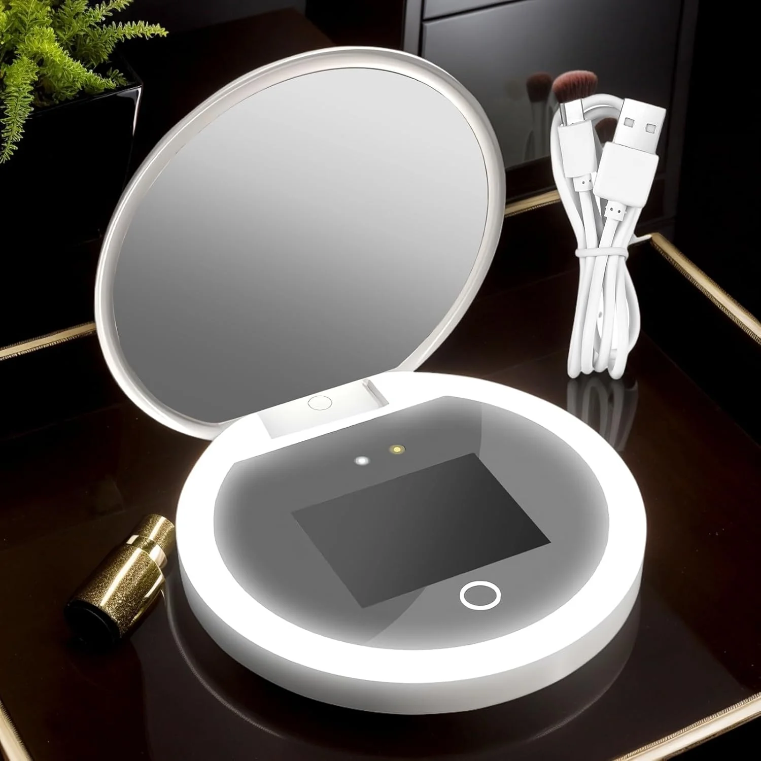 دوربین UV برای تست محافظت در برابر آفتاب | آینه محافظت از پوست | دوربین UV دو طرفه قابل حمل با بزرگنمایی 2 برابر و نور LED قابل تنظیم، تاشو برای مسافرت، ماشین، حمام