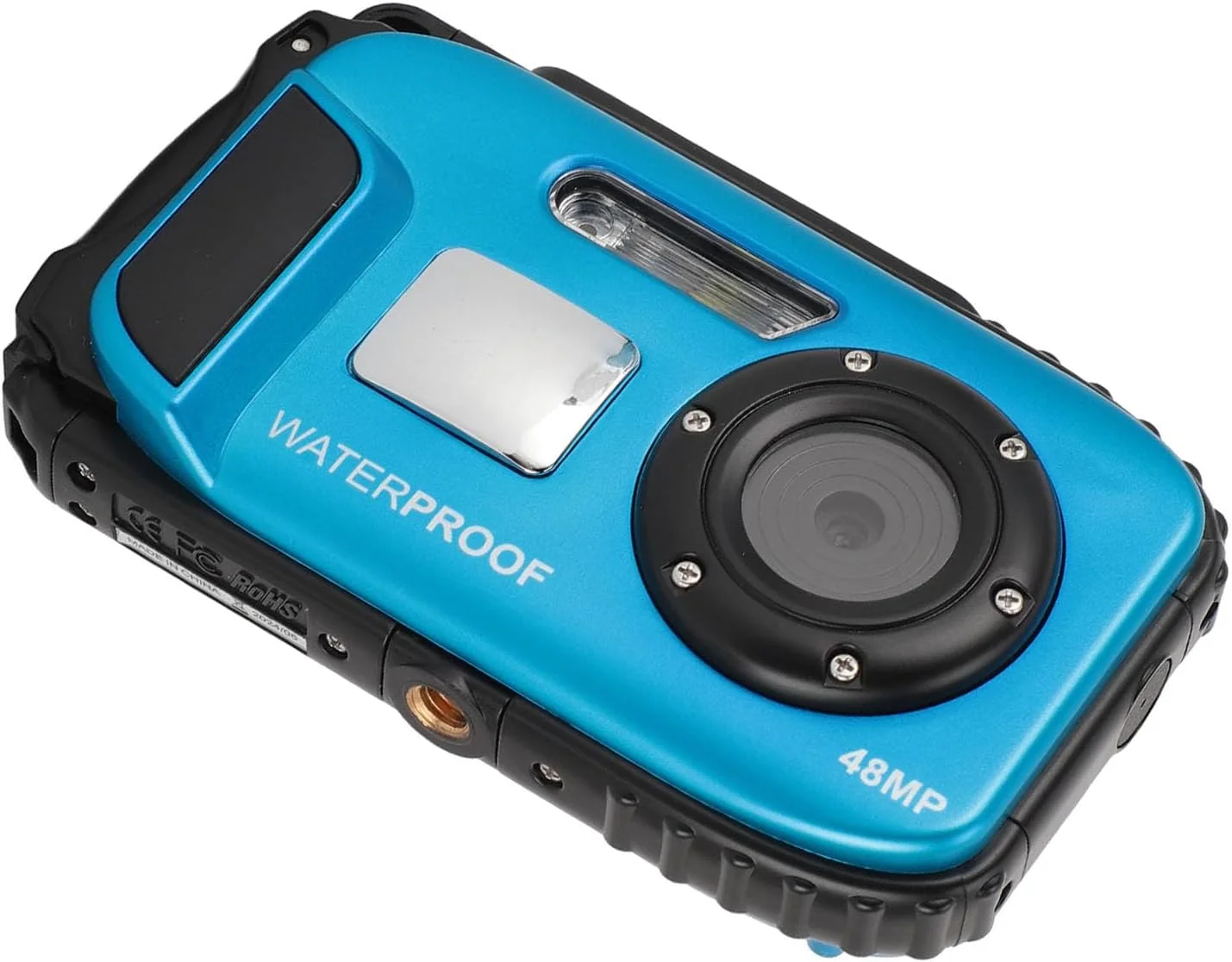 دوربین ضد لرزش 1080p 48MP ضد آب تا عمق 5 متر با صفحه نمایش رنگی 2.4 اینچی، کارت حافظه 32 گیگابایتی، فوکوس خودکار 630mAh و تشخیص چهره (آبی)