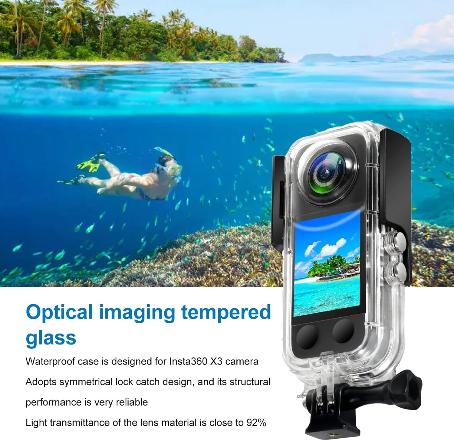 Dive Case X3 Waterproof Housing Action Camera Sports Underwater Protect Symmetrical Lock Catch Optical Glass Airtight Dustproof Diving Snorkeling Swimminimumg PC Stainless