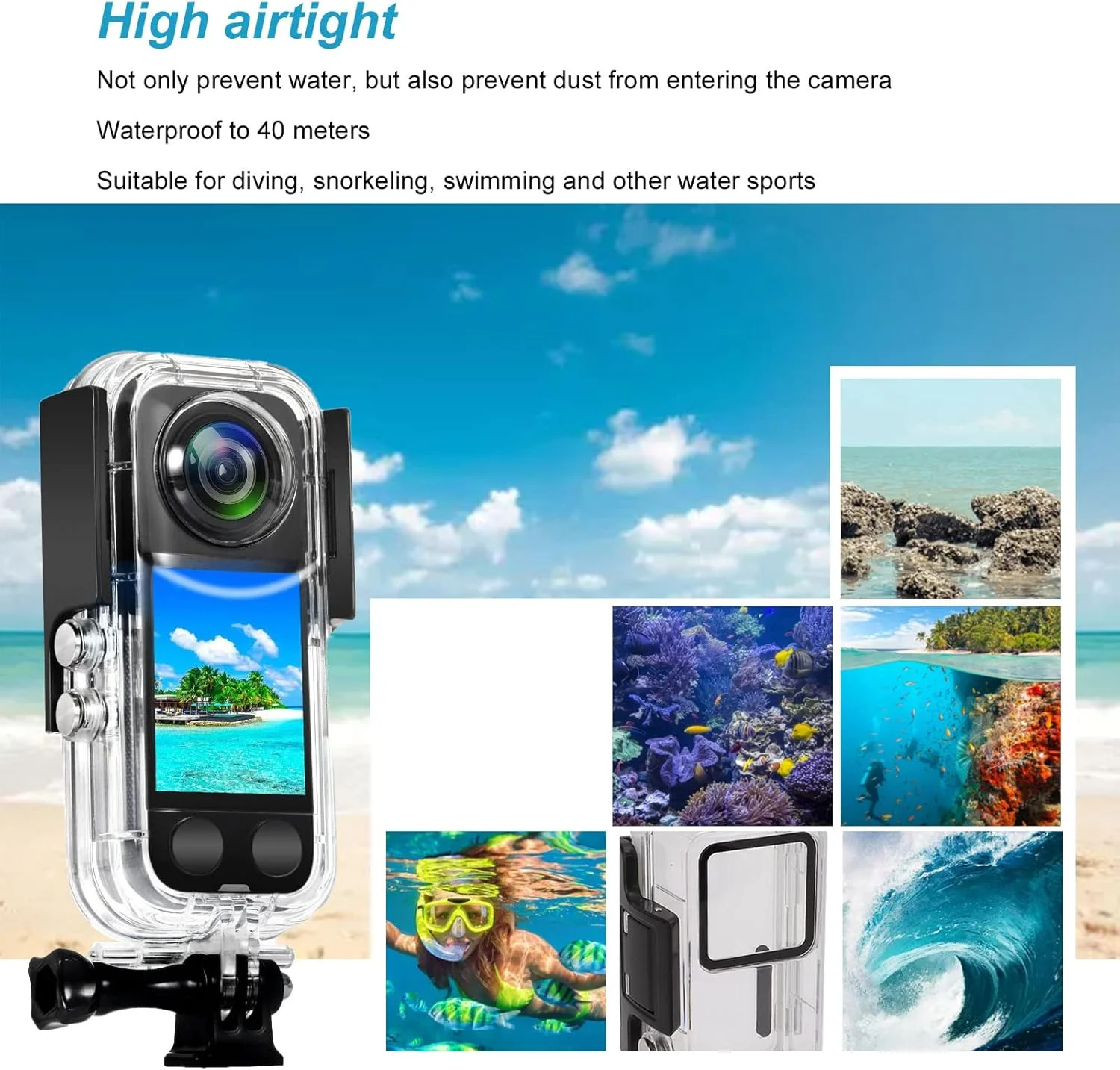 Dive Case X3 Waterproof Housing Action Camera Sports Underwater Protect Symmetrical Lock Catch Optical Glass Airtight Dustproof Diving Snorkeling Swimminimumg PC Stainless
