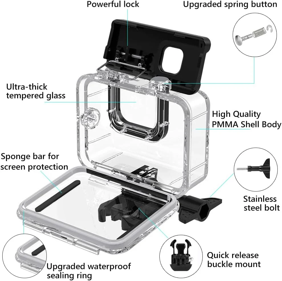 محفظه ضد آب سازگار با GoPro 2018/7/6/5، قاب محافظ زیر آب 60 متری، قاب محافظ ضد آب، قاب محافظ با لوازم جانبی برای دوربین اکشن محفظه ضد آب سازگار با GoPro 2018/7/6/5، قاب محافظ زیر آب 60 متری، قاب محافظ ضد آب، قاب محافظ با لوازم جانبی برای دوربین اکشن