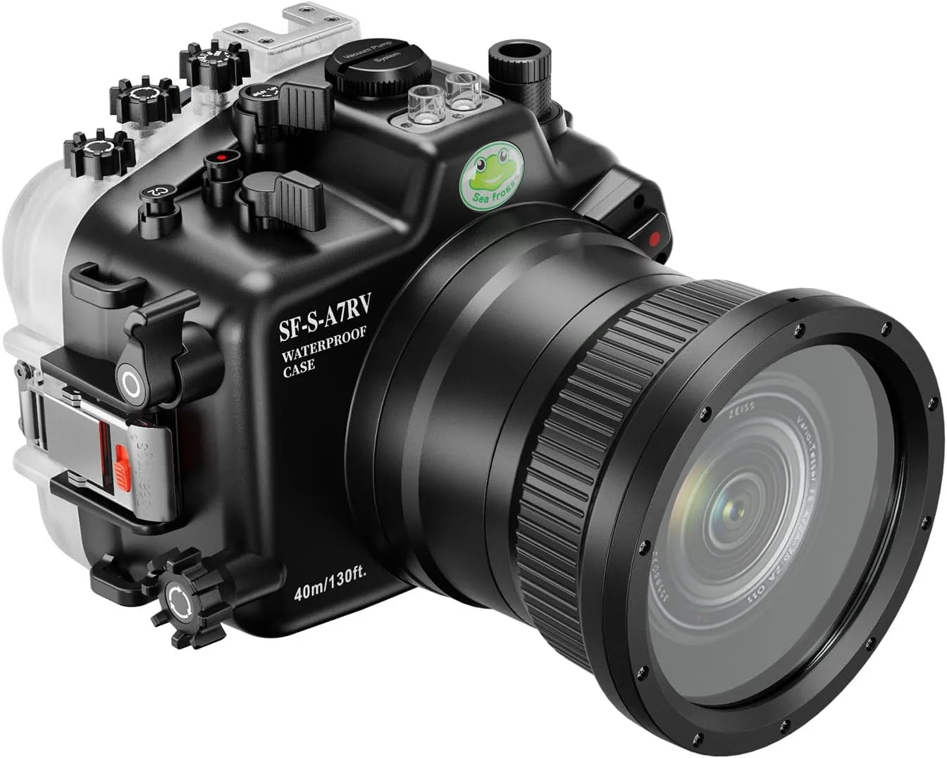 محفظه ضد آب دوربین Sea Frogs سازگار با Sony A7RV برای لنز FE 28-70 F3.5-5.6 OSS، استاندارد IPX8، حداکثر عمق غوطه وری 40 متر، محفظه ضد آب A7R-5 برای غواصی، موج سواری، قایق رانی