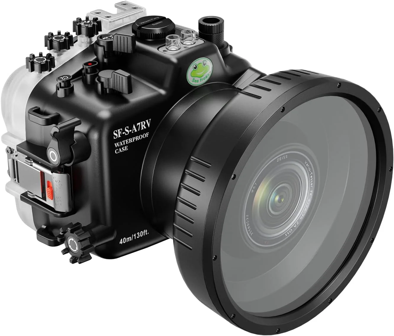 محفظه ضد آب دوربین Sea Frogs سازگار با Sony A7RV برای لنزهای FE 16-35 F4 و FE 28-70 F3.5-5.6 OSS، استاندارد IPX8، حداکثر عمق غوطه وری 40 متر، محفظه ضد آب دوربین A7R-5 برای غواصی و موج سواری