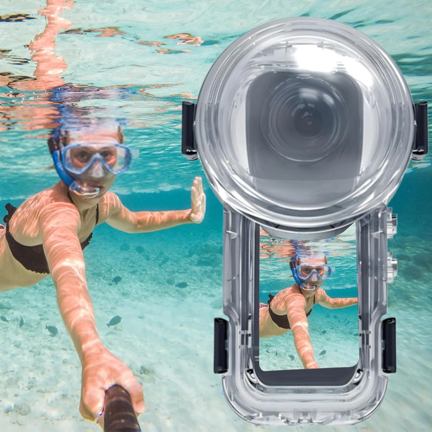 محفظه غواصی زیر آب - محفظه عکاسی | محفظه محافظ ضد آب 60 متری با فیلم ضد مه برای استفاده با دوربین زیر آب در هنگام غواصی و شنا برای بانوان