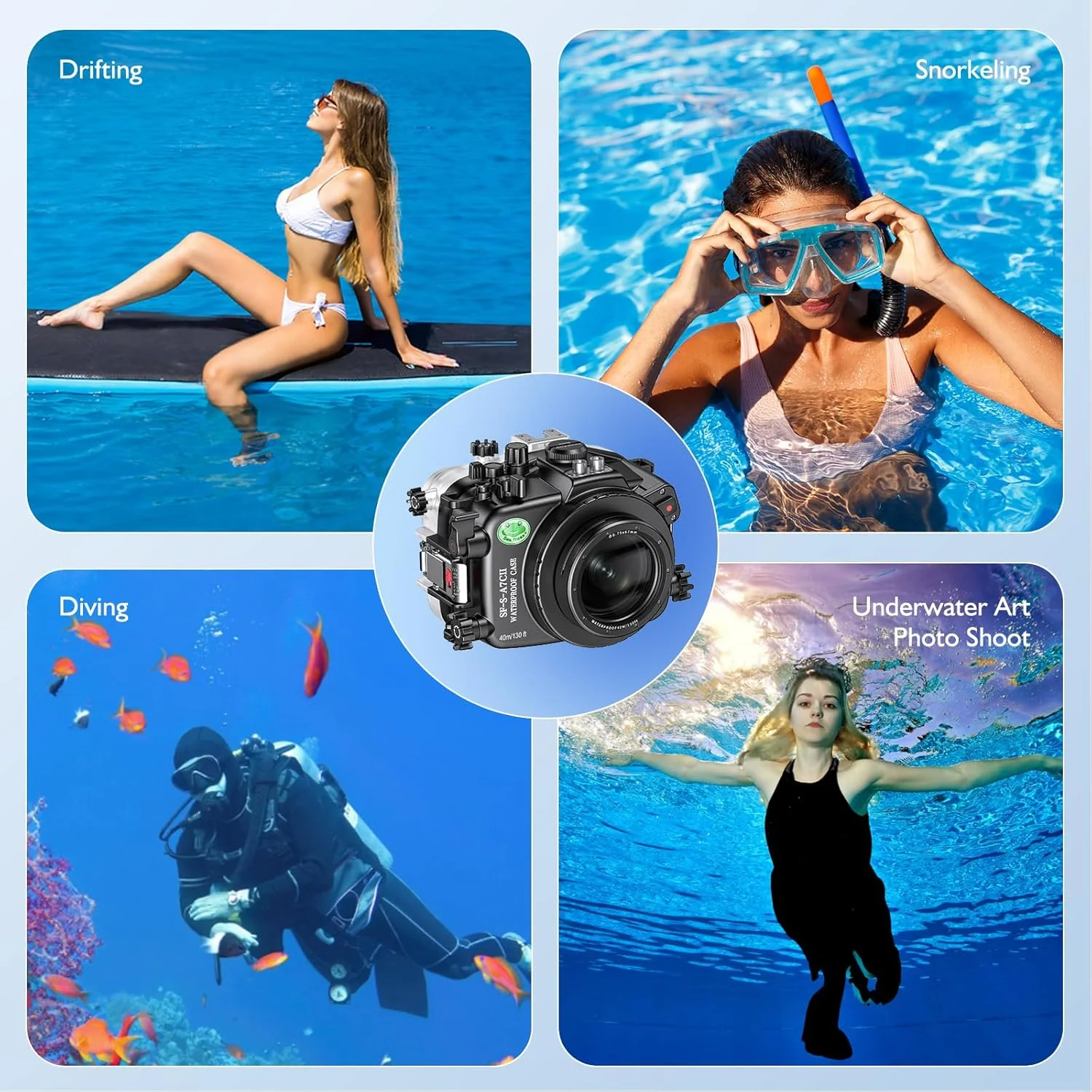 محفظه دوربین زیر آب Sea frogs سازگار با Sony A7C2 IPX8 حداکثر عمق غواصی 40 متری / 130 فوتی، محفظه ضد آب دوربین برای غواصی، موج سواری، قایق رانی (YD-A7C II 28-60MM) محفظه دوربین زیر آب Sea frogs سازگار با Sony A7C2 IPX8 حداکثر عمق غواصی 40 متری / 130 فوتی، محفظه ضد آب دوربین برای غواصی، موج سواری، قایق رانی (YD-A7C II 28-60MM)