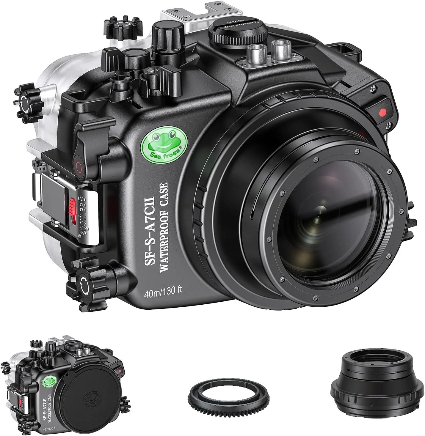 محفظه دوربین زیر آب Sea frogs سازگار با Sony A7C2 28-60mm IPX8 عمق غوطه وری حداکثر 40 متر، محفظه ضد آب دوربین برای غواصی، موج سواری، قایق رانی