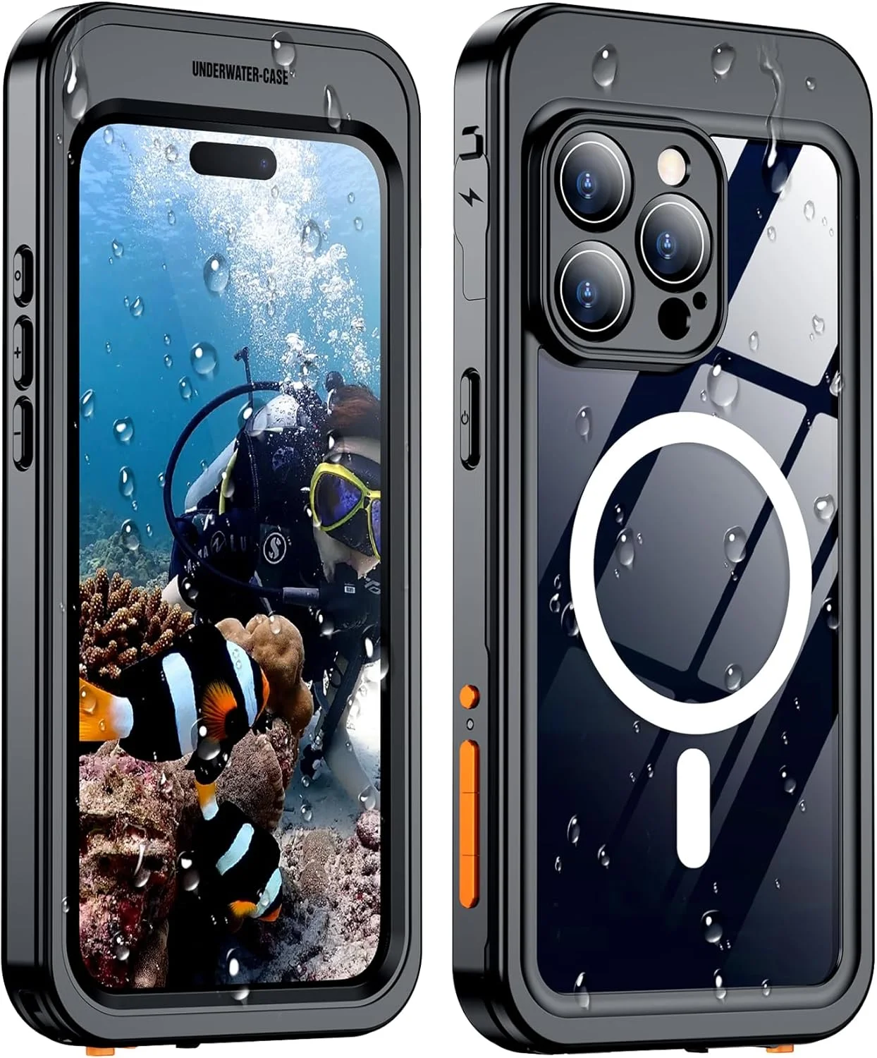 قاب دوربین زیر آب Temdan [کنترل بلوتوثی] برای آیفون 15 پرو مکس، ضد آب، [IP68 دکمه های فیزیکی زیر آب برای عکاسی و فیلمبرداری] مناسب غواصی، شنا و موج سواری، 6.7 اینچ