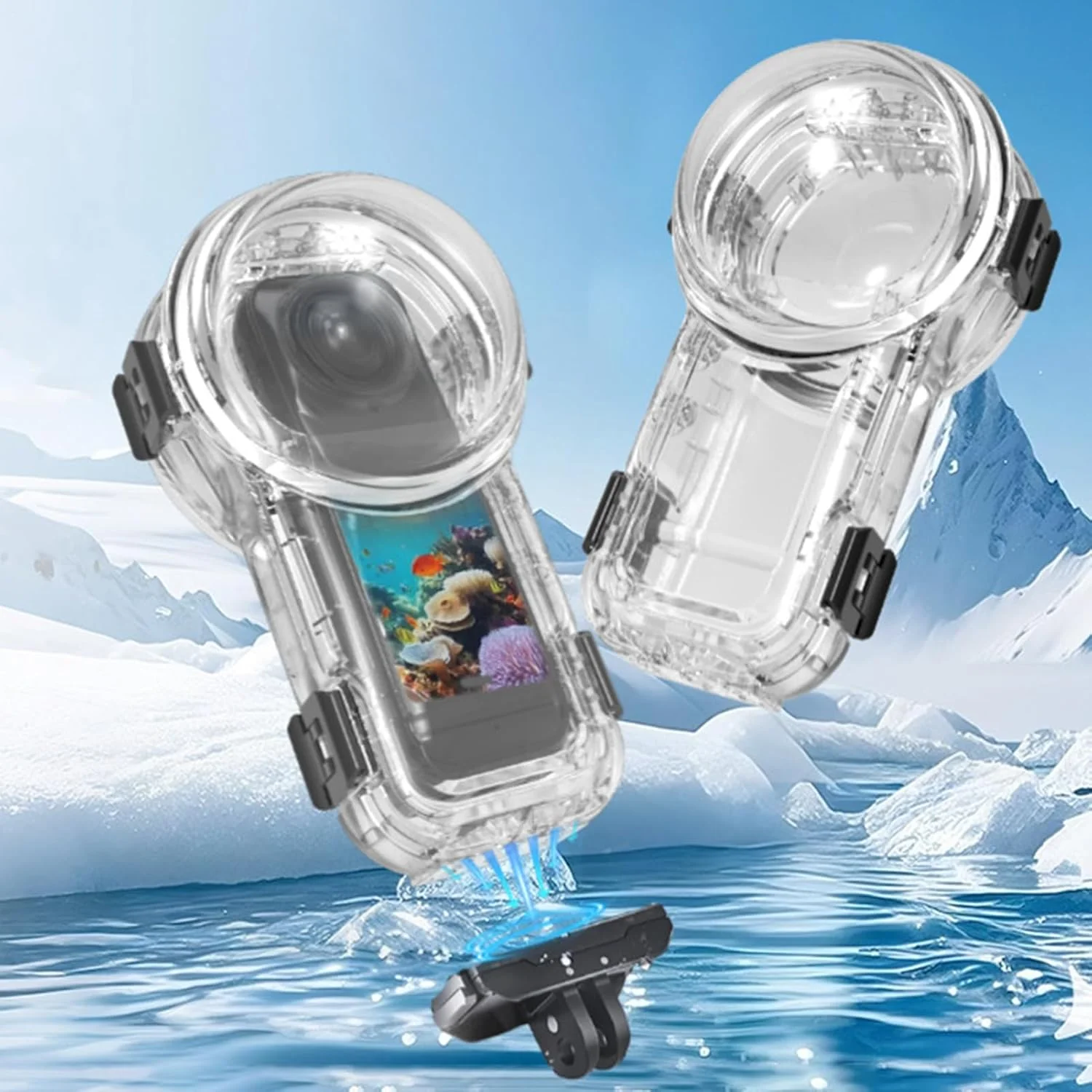 محفظه دوربین زیر آب، قاب محافظ عکاسی 15.4x8.9x8.4 سانتی متر، محافظت ضد آب تا عمق 60 متر، دارای درج ضد مه، مشکی شفاف، مناسب غواصی و شنا