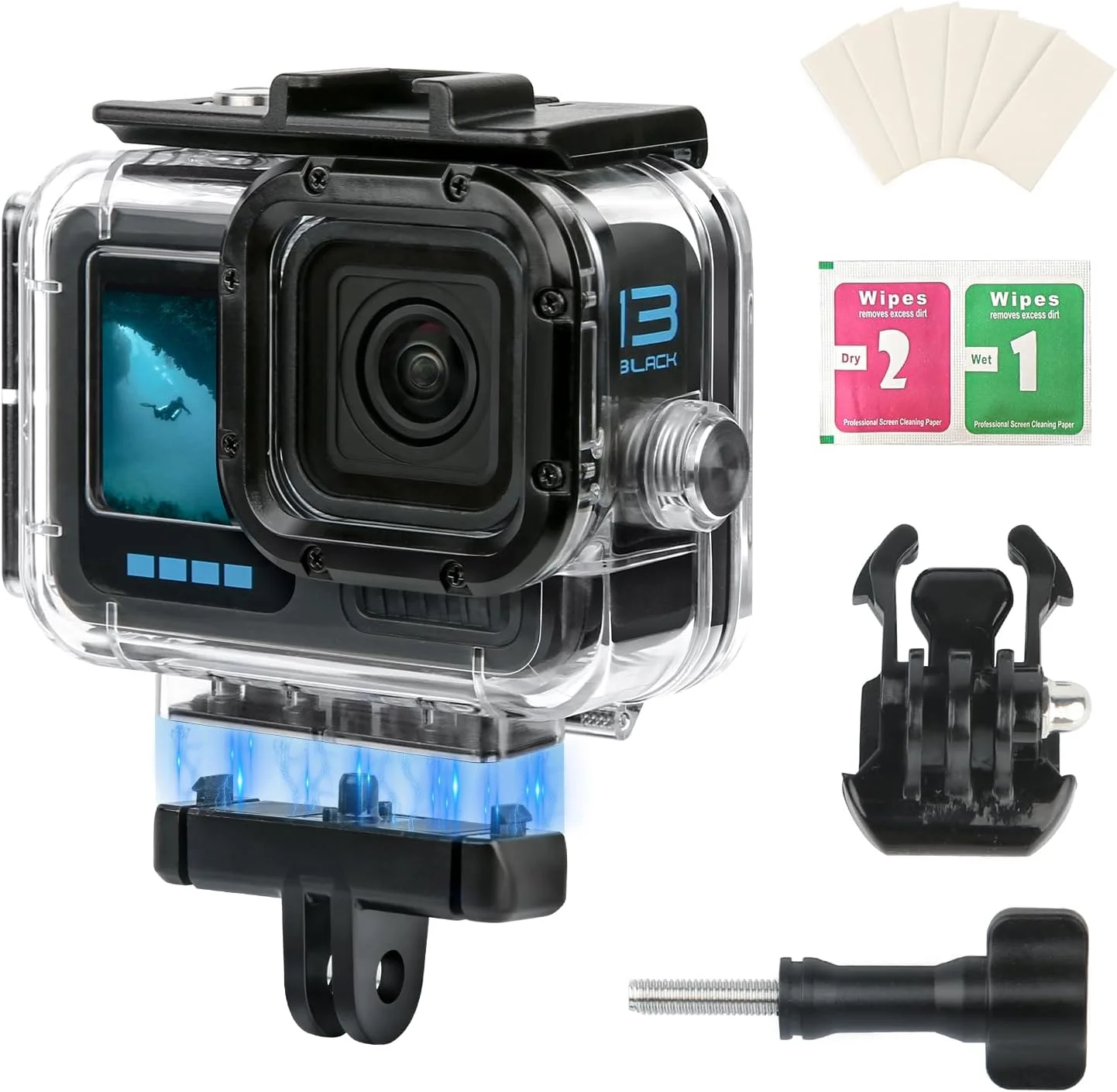 محفظه ضد آب برای GoPro HERO13/12/11/10/9 Black – محفظه زیر آب 60 متری با قفل مغناطیسی، لوازم جانبی محافظ پوسته غواصی زیر آب