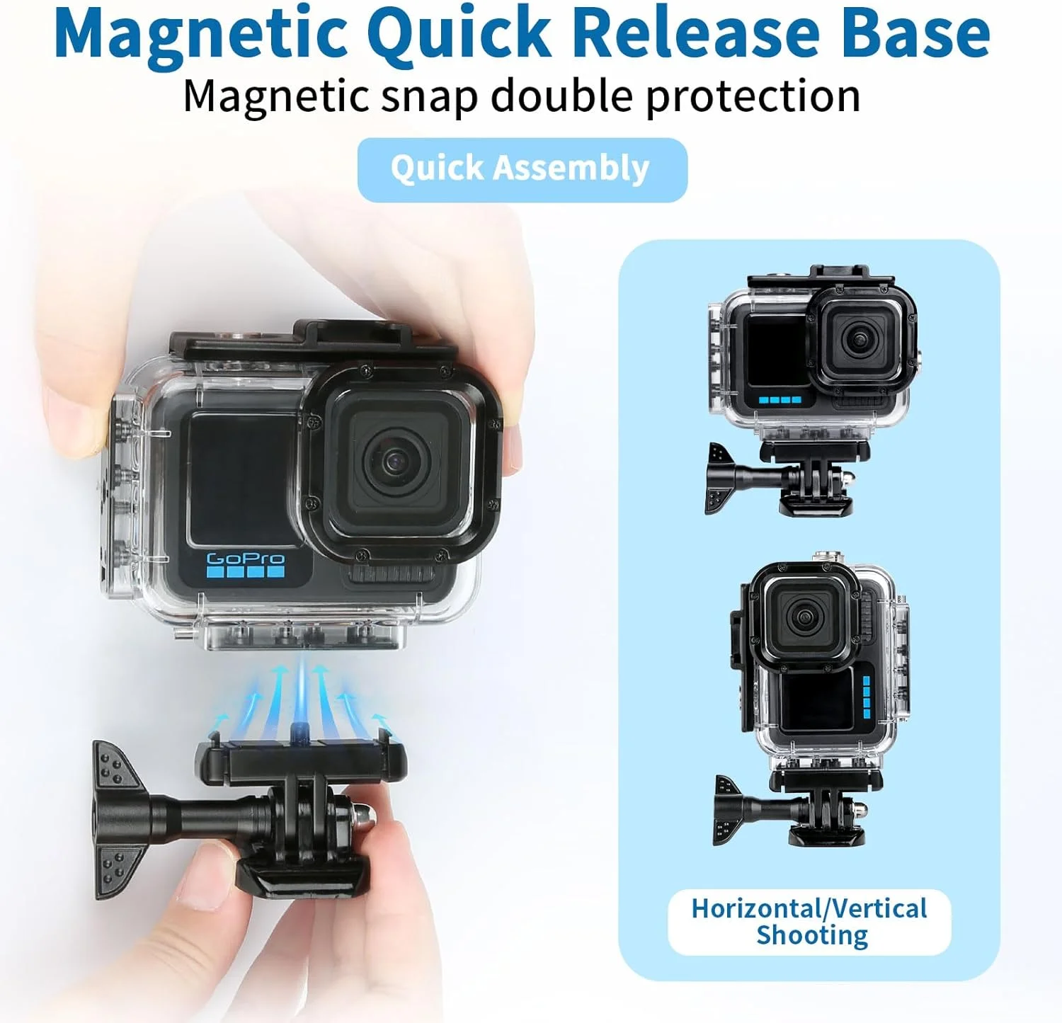 محفظه ضد آب برای GoPro HERO13/12/11/10/9 Black – محفظه زیر آب 60 متری با قفل مغناطیسی، لوازم جانبی محافظ پوسته غواصی زیر آب