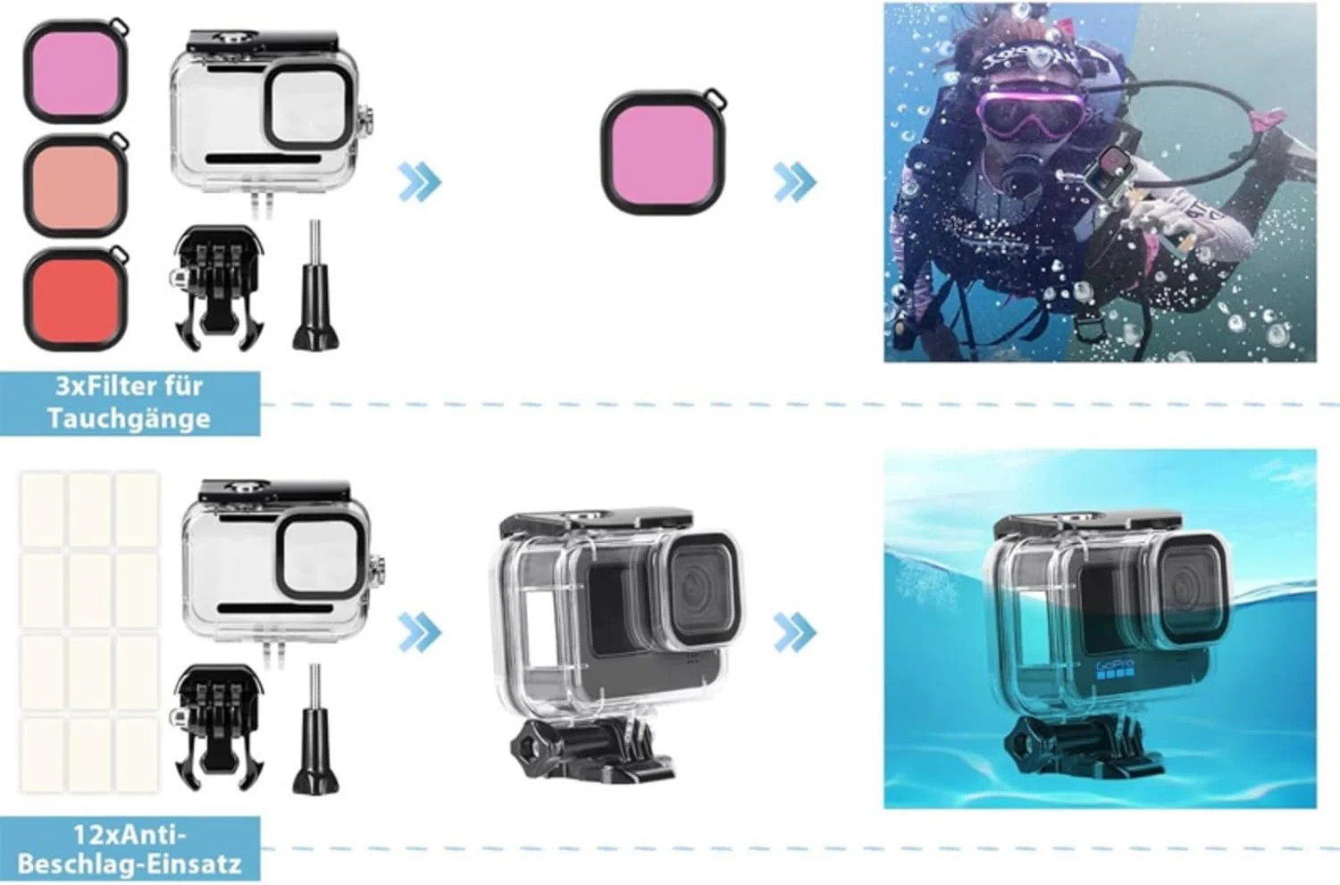 محفظه ضد آب برای دوربین های Hero9-12 با لوازم جانبی دوربین های غواصی و محافظ، لوازم جانبی دوربین زیر آب