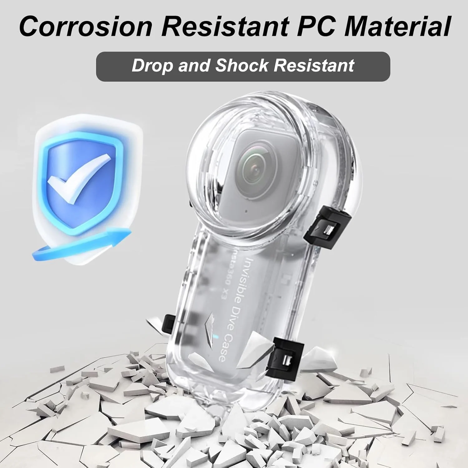 محفظه ضد آب نامرئی اینستا 360 X3، محافظت در برابر پاشش آب، ضد آب تا عمق 50 متری، محفظه محافظ غواصی زیر آب برای اینستا 360 X3 به همراه لوازم جانبی براکت