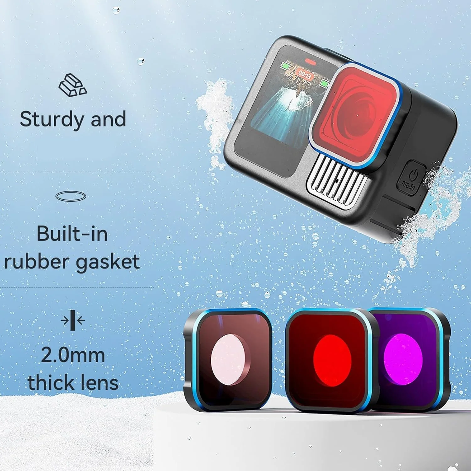 فیلتر حرفه ای بازیابی لنز زیر آب، ضد آب، اصلاح رنگ، فیلتر غواصی برای دوربین های اکشن 13/12/11/10/9 محافظ لنز شیشه ای