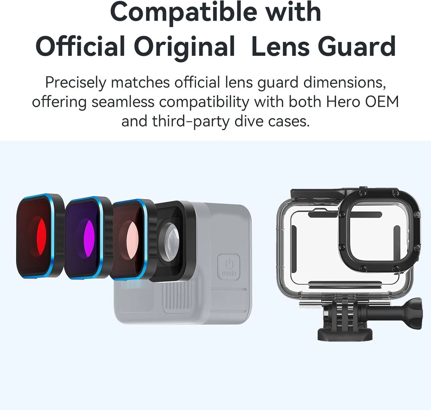 ۱. لنز فیلتر غواصی جایگزین برای دوربین های اکشن ۱۳/۱۲/۱۱/۱۰/۹، لوازم جانبی اصلاح رنگ زیر آب، فیلتر غواصی با بند نگهدارنده