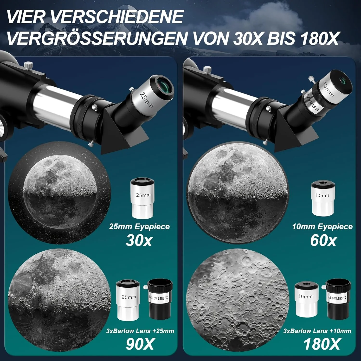 تلسکوپ نجومی Aurosports برای بزرگسالان - دیافراگم 90 میلی‌متری تلسکوپ شکستنی 600 میلی‌متری برای کودکان - تلسکوپ‌های کودکان شامل لنز، نگهدارنده تلفن همراه، سه‌پایه قابل حمل