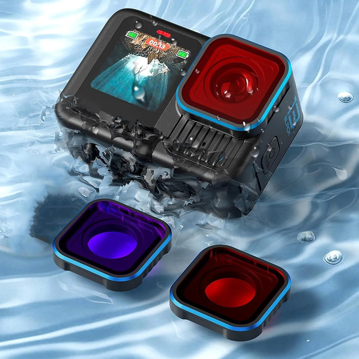 ۱. جایگزینی لنز فیلتر غواصی برای دوربین های اکشن ۱۳/۱۲/۱۱/۱۰/۹، لوازم جانبی اصلاح رنگ زیر آب، فیلتر غواصی با بند نگهدارنده