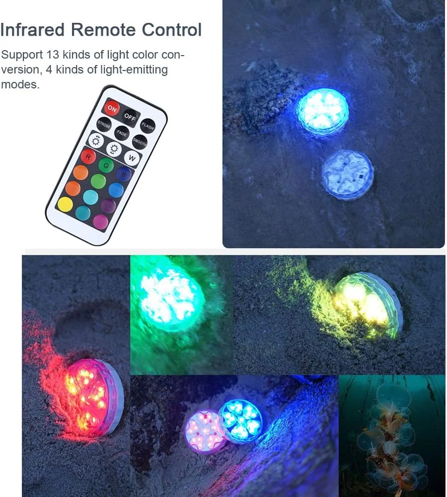چراغ زیرآبی ضد آب 16RGB LED برای استخرها و حوضچه ها، دکور منظره با کنترل از راه دور، پشتیبانی از 13 تبدیل رنگ نور و 4 حالت نور، IP68