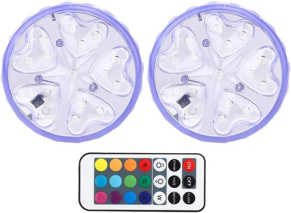 2 عدد چراغ LED زیر آب، چراغ های استخری غوطه ور با کنترل از راه دور، 13 تغییر رنگ، برای چراغ های تزئینی فضای باز
