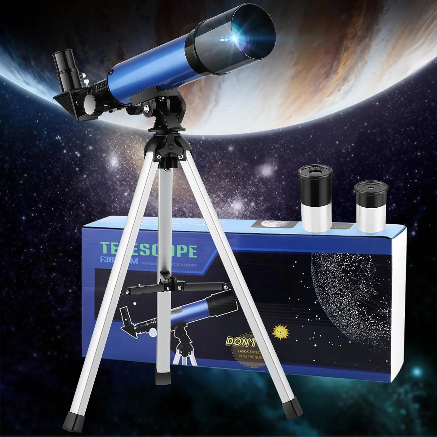 تلسکوپ نجومی Cowiewie، تلسکوپ های مبتدی برای رصد آسمان، بزرگنمایی 360/50 میلی متر HD، تلسکوپ قابل حمل انکساری برای فضای باز