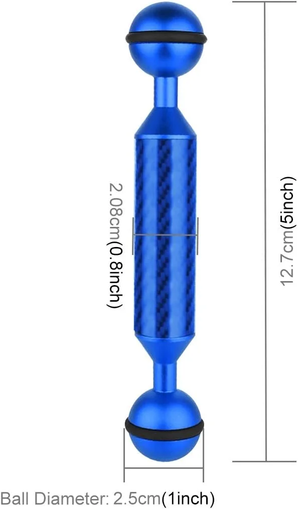 بازوی شناور زیرآب PULUZ 12.7 سانتی متر / 12.7 سانتی متر / 20.8 میلی متر / 2 توپی، فیبر کربنی، برای نصب چراغ ویدئویی/فلاش، آبی