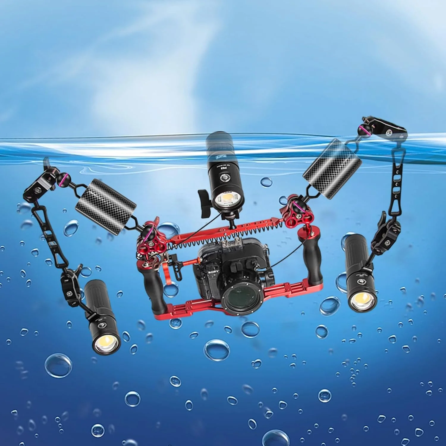 شناورهای غوطه وری، شناگر، عکاسان زیر آب، سیستم دوربین، سینی، استروبوسکوپ، چراغ های ویدئویی، سازگاری برای بازوهای Inon Sea & Sea WEEFINE Nauticam Ikelite، شناوری