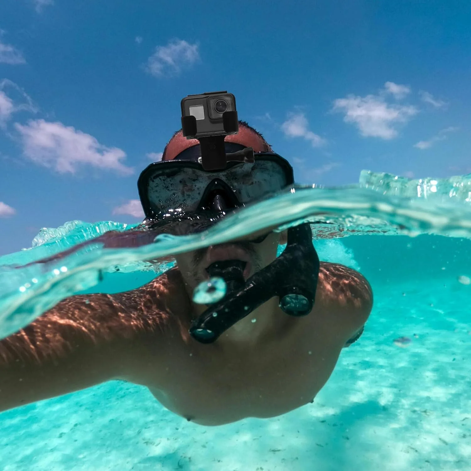 نگهدارنده دوربین قابل تنظیم برای عینک غواصی، سازگار با اکثر ماسک های غواصی، لوازم جانبی مقاوم برای ضبط تصاویر زیر آب در هنگام غواصی و شنا، مشکی