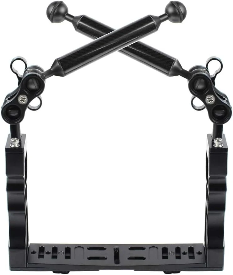 پالوز تثبیت کننده نور ویدئویی زیر آب با دو توپ، آلیاژ آلومینیوم، گیره و 2 بازوی شناور برای محفظه دوربین زیر آب (مشکی)، مشکی