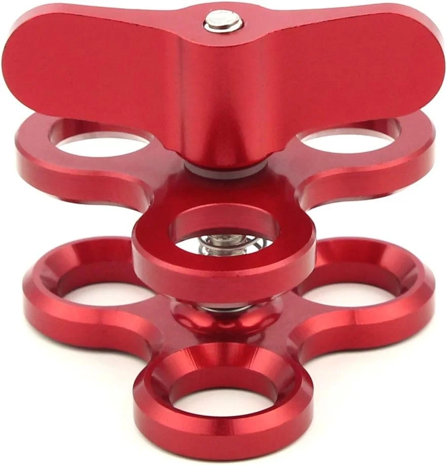 گیره سه توپی 3 سوراخه بازوی زیر آب براکت غواصی گیره پروانه ای برای لوازم جانبی عکاسی زیر آب غواصی (قرمز)