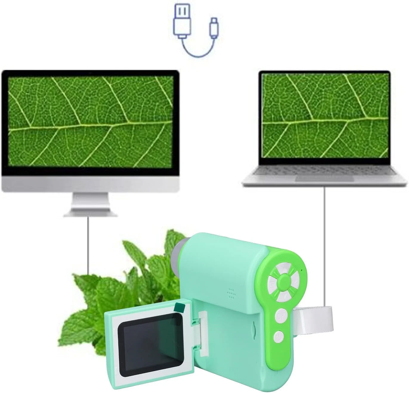 میکروسکوپ کودکان با بزرگنمایی 1000X، میکروسکوپ دیجیتال دستی با صفحه نمایش رنگی 2 اینچی، 6 چراغ LED، میکروسکوپ قابل حمل برای ابزار آموزشی کودکان (سبز)