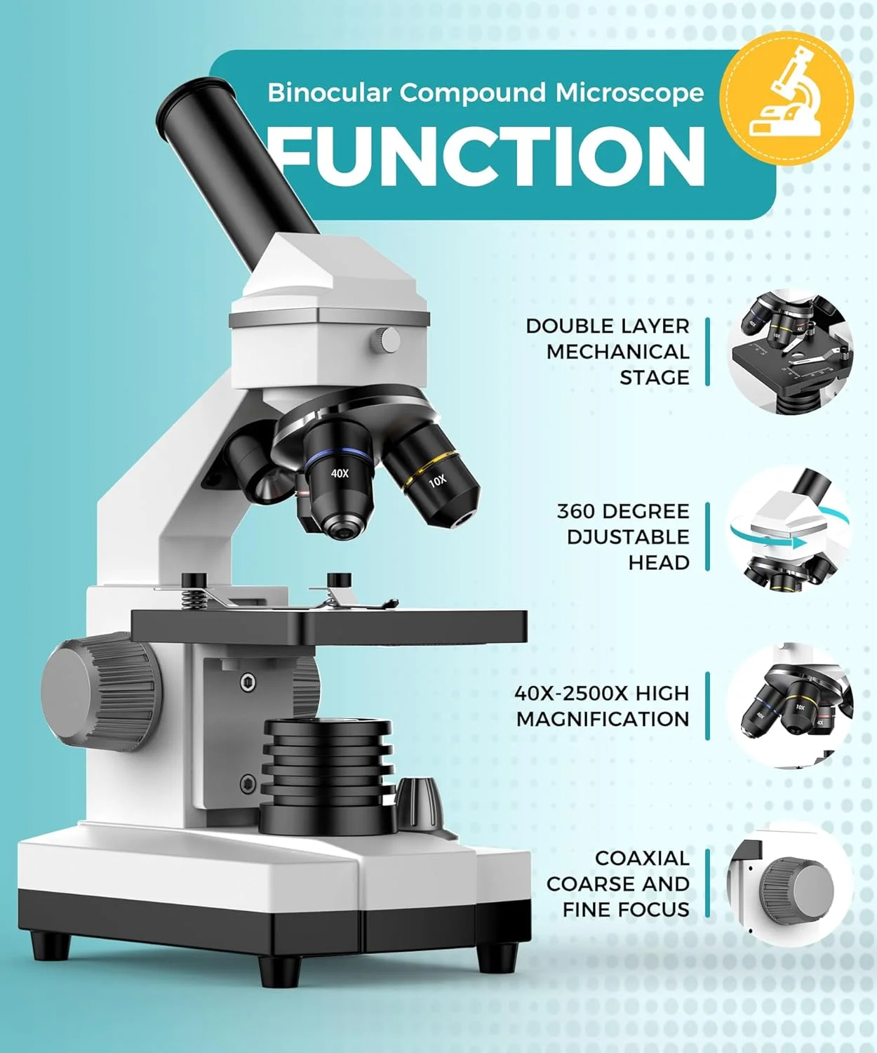 میکروسکوپ های ترکیبی حرفه ای برای بزرگسالان، کودکان 8-12 سال و دانش آموزان | بزرگنمایی 2000X آزمایشگاهی و میکروسکوپ خانگی با آداپتور تلفن، مجموعه اسلایدهای کامل (سفید خاکستری) میکروسکوپ های ترکیبی حرفه ای برای بزرگسالان، کودکان 8-12 سال و دانش آموزان | بزرگنمایی 2000X آزمایشگاهی و میکروسکوپ خانگی با آداپتور تلفن، مجموعه اسلایدهای کامل (سفید خاکستری)