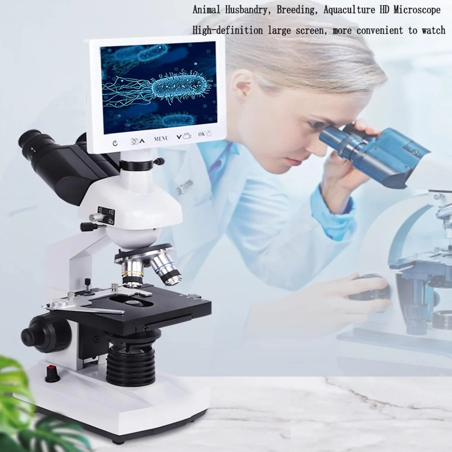میکروسکوپ سه چشمی با کیفیت بالا QBREZA با بزرگنمایی ۷۰۰۰۰ برابر برای آزمایش های علمی، آبزی پروری، تشخیص کنه و اسپرم خوک