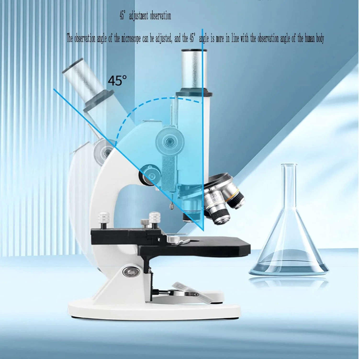 میکروسکوپ تک چشمی نوری QBREZA با بزرگنمایی 70000 برابر، مناسب آزمایشگاه علوم زیستی، HD، با مبدل چهار سوراخه و تنظیم 45 درجه