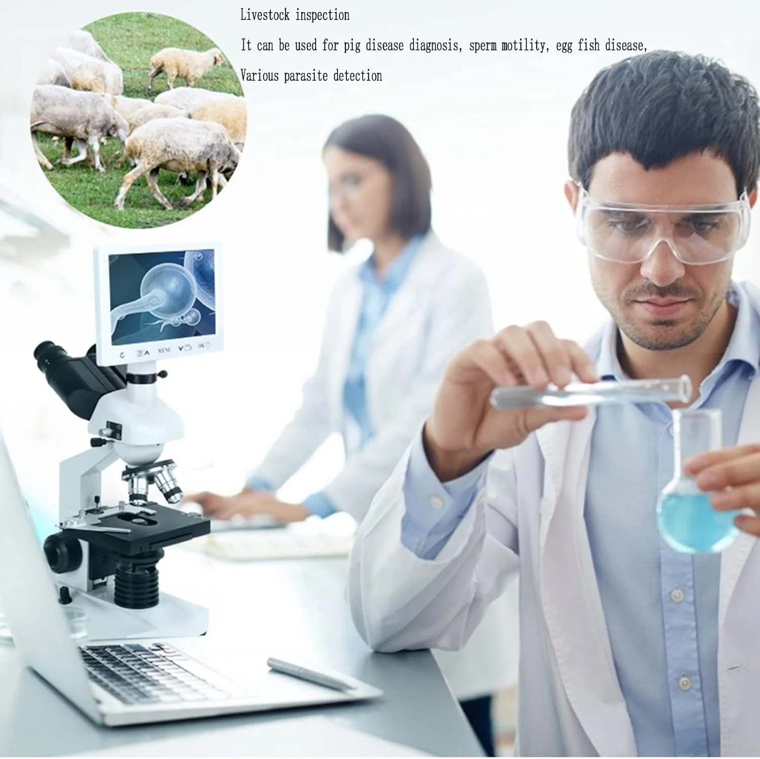 میکروسکوپ سه چشمی با کیفیت بالا QBREZA با بزرگنمایی ۷۰۰۰۰ برابر برای آزمایش های علمی، آبزی پروری، تشخیص کنه و اسپرم خوک