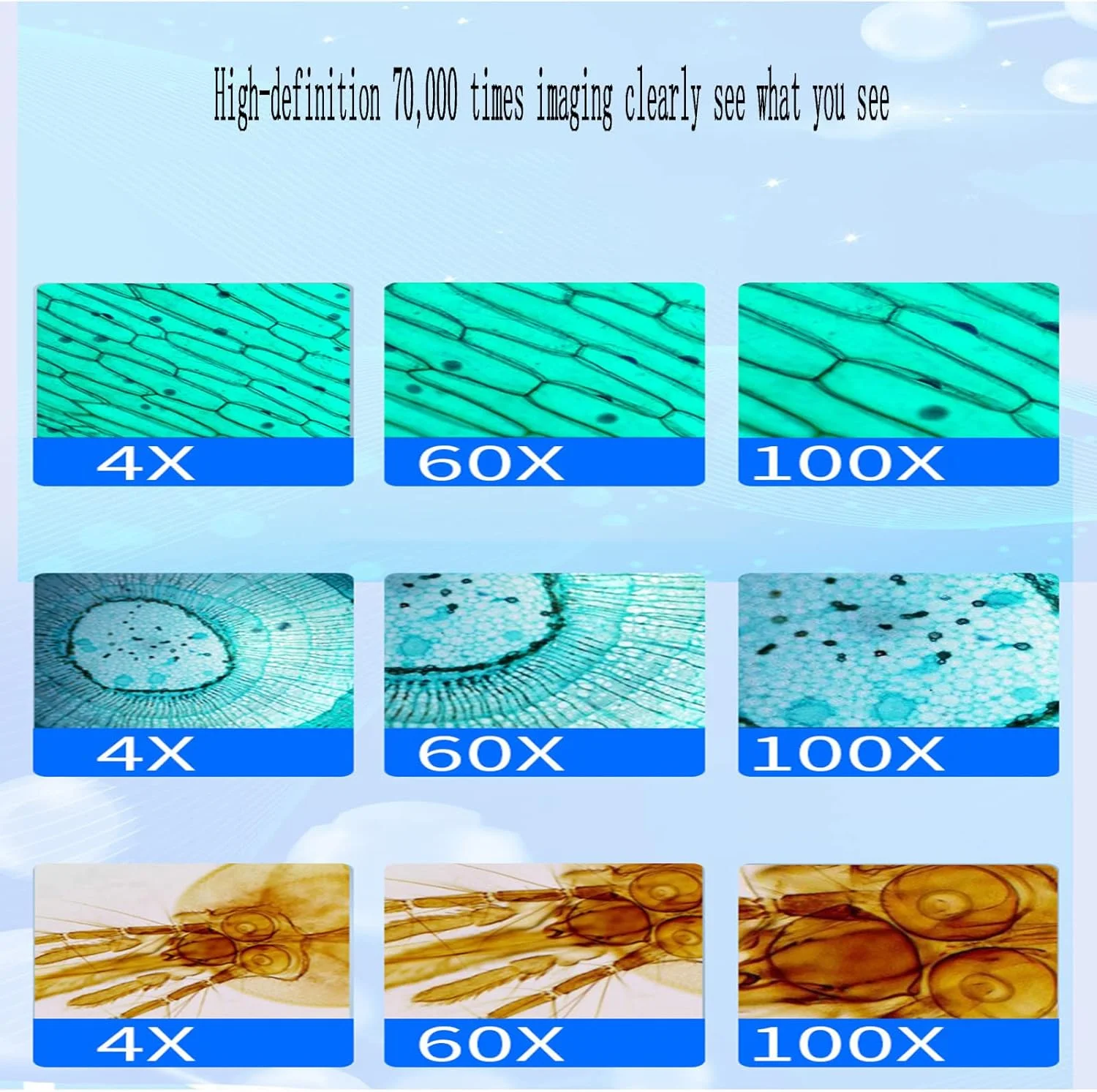 میکروسکوپ تک چشمی نوری QBREZA با بزرگنمایی 70000 برابر، مناسب آزمایشگاه علوم زیستی، HD، با مبدل چهار سوراخه و تنظیم 45 درجه