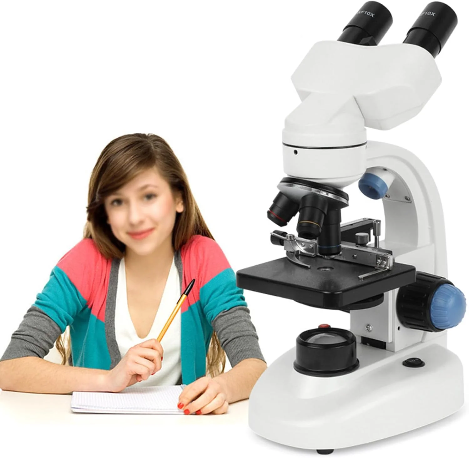 میکروسکوپ دوچشمی برای آزمایش های علمی دانش آموزان مدارس ابتدایی و راهنمایی، بزرگنمایی 40 تا 1000 برابر، HD