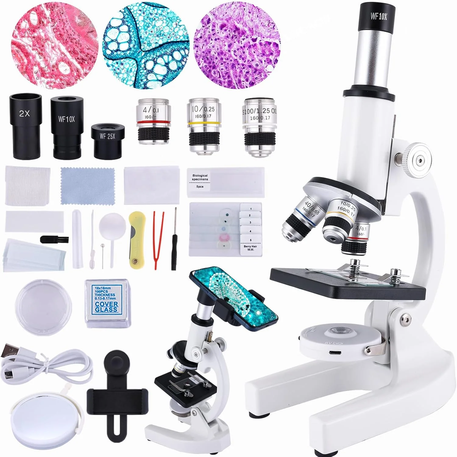 میکروسکوپ برای کودکان 40X-2000X، میکروسکوپ ترکیبی، میکروسکوپ برای کودکان 8-12 سال، میکروسکوپ با نور LED، اسلایدها و نمونه ها مناسب برای آزمایشگاه های مدرسه و آموزش در خانه