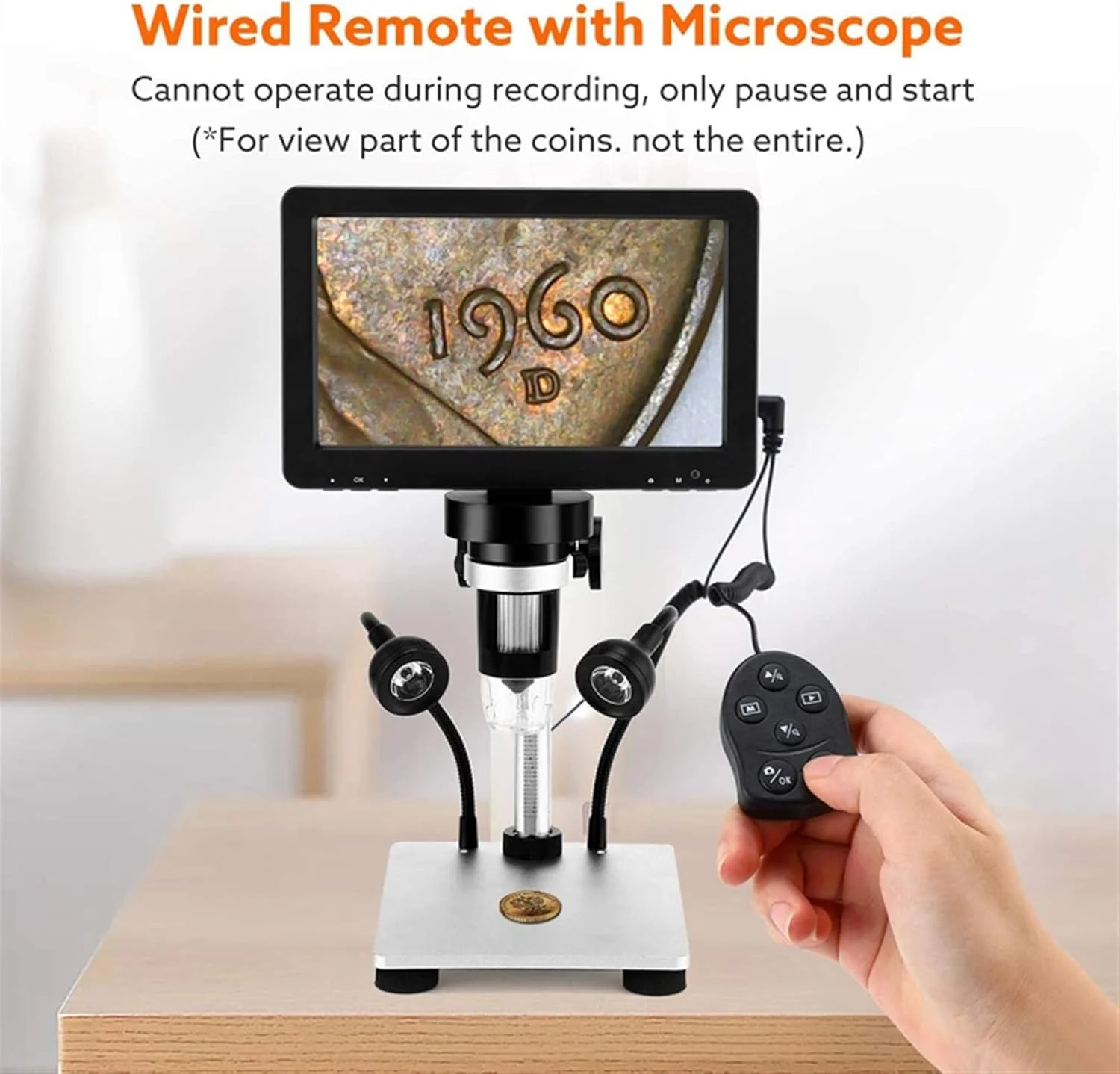 میکروسکوپ دیجیتال LCD 7 اینچی 1200X HD USB با ریموت کنترل سیمی و ضبط کننده ویدیو