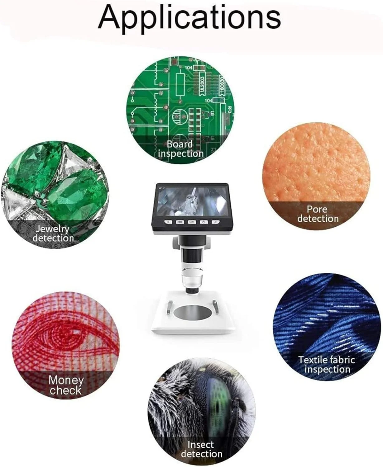 میکروسکوپ دیجیتال LCD با صفحه نمایش 4.3 اینچی، بزرگنمایی 50X-1000X، کیفیت HD 1080P، 2.0 مگاپیکسل، میکروسکوپ USB با 8 LED و دوربین فیلمبرداری