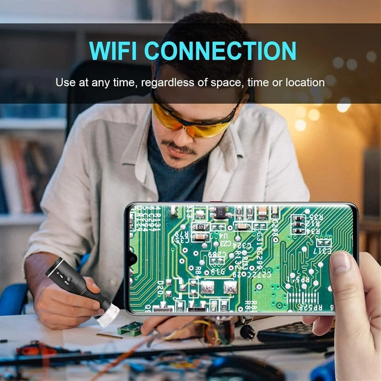 میکروسکوپ های دیجیتال USB وای فای با بزرگنمایی 50 تا 1000 برابر، آندوسکوپ بی سیم 8 LED مینی دوربین HD با پایه به روز شده و کیف قابل حمل