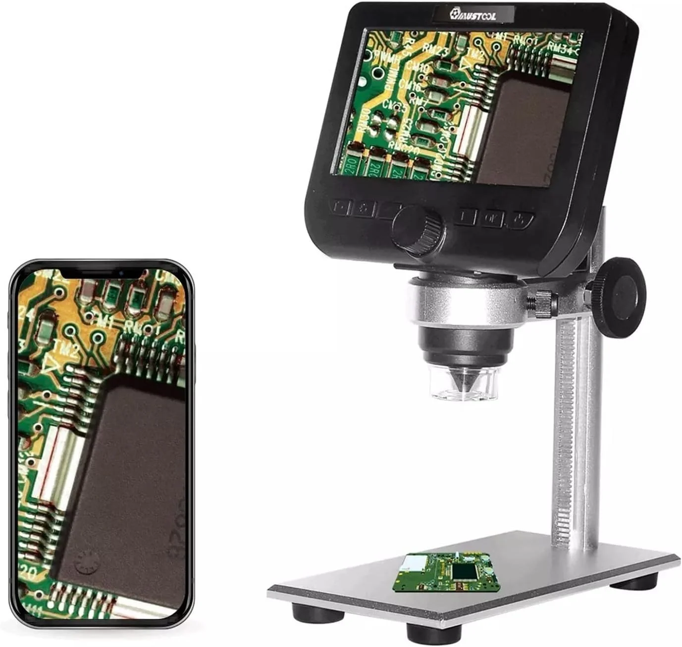 میکروسکوپ دیجیتال 2 مگاپیکسلی با صفحه نمایش 4.3 اینچی و بزرگنمایی 1000X به همراه پایه فلزی