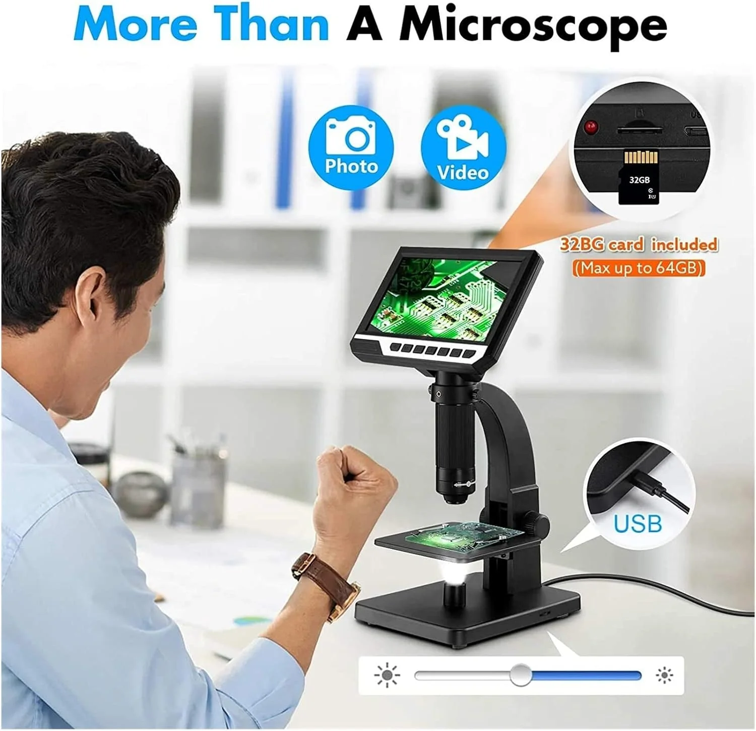 میکروسکوپ دیجیتال LCD 7 اینچی با لنز دوگانه 2000X، بزرگنمایی اپتیکال، میکروسکوپ سلولی 12 مگاپیکسلی برای مشاهدات علمی