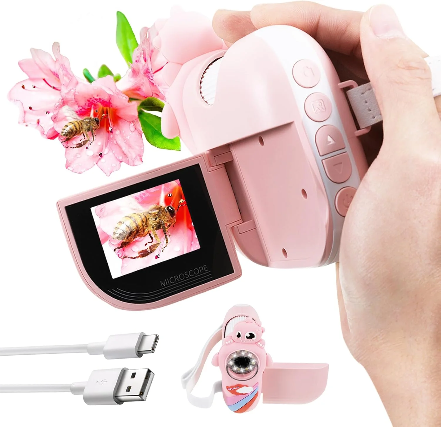 میکروسکوپ کودکانه، میکروسکوپ قابل حمل 1000X برای کودکان، میکروسکوپ دیجیتال دستی، میکروسکوپ عکس و فیلم، کیت های علمی برای کودکان