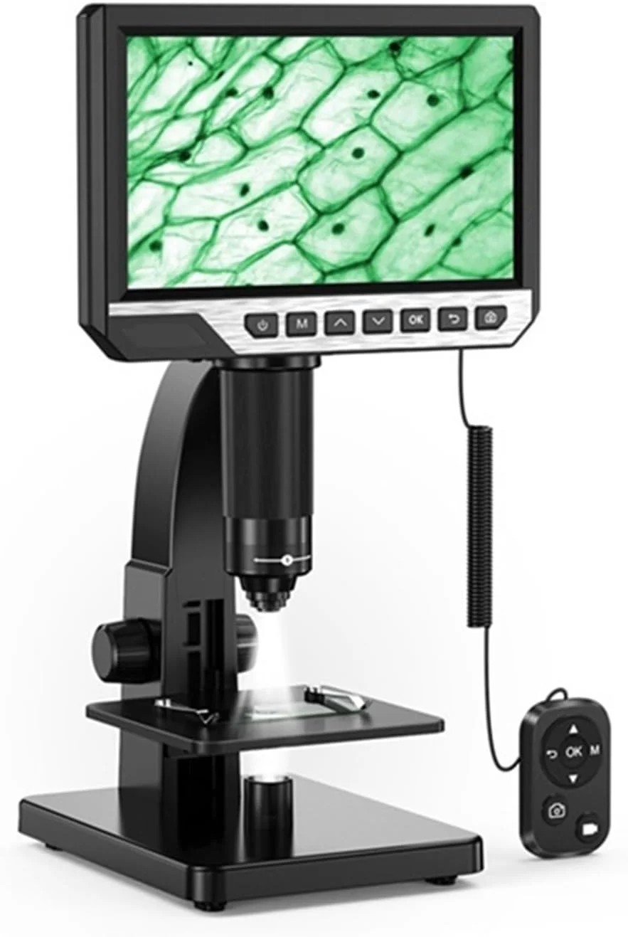 میکروسکوپ دیجیتال 2000X با صفحه نمایش 7 اینچی IPS، دوربین 12 مگاپیکسلی 1080P، لنز دوگانه آزمایشگاهی و کنترل از راه دور