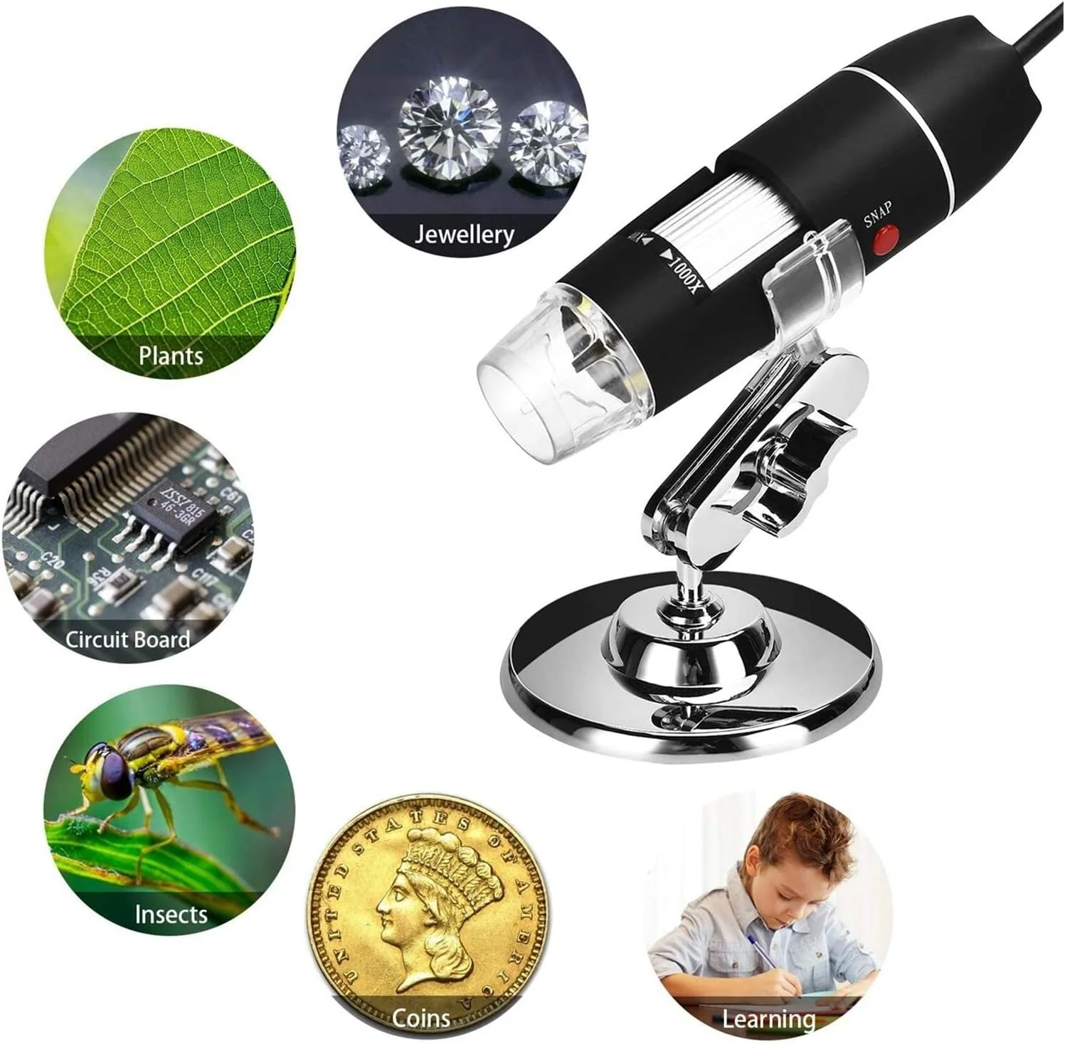 میکروسکوپ USB با بزرگنمایی 40 تا 1600 برابر، میکروسکوپ دیجیتال با 8 LED برای کامپیوتر (1600X)، میکروسکوپ دستی قابل حمل میکروسکوپ USB با بزرگنمایی 40 تا 1600 برابر، میکروسکوپ دیجیتال با 8 LED برای کامپیوتر (1600X)، میکروسکوپ دستی قابل حمل