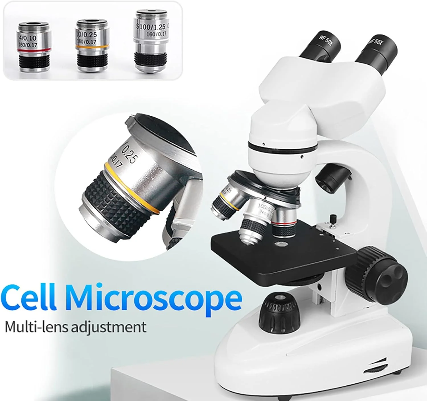 میکروسکوپ بیولوژیکی 6000X-20000X، میکروسکوپ دوچشمی نوری، با چشمی های 10X و 50X میدان دید گسترده، آزمایش سلولی دانش آموزی، با کیف نگهداری، 6000X