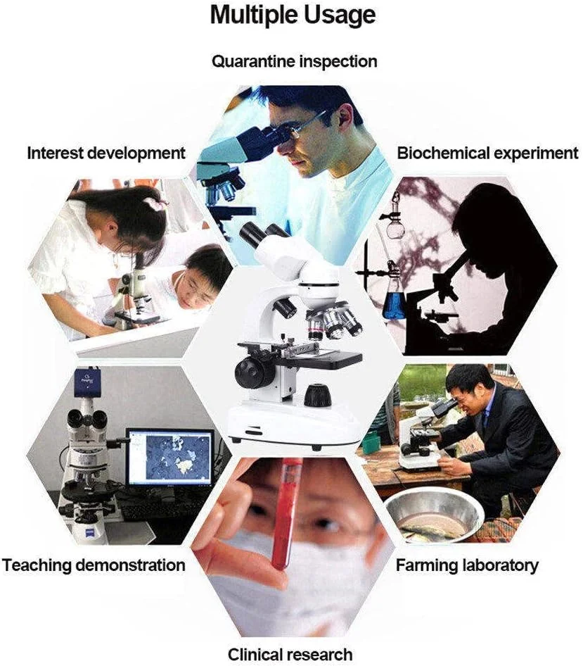 میکروسکوپ بیولوژیکی MHWL، میکروسکوپ نوری دوچشمی HD با بزرگنمایی 10000X / 15000X / 20000X برای آزمایش های علمی آموزشی دانش آموزان و بزرگسالان، نورپردازی LED دوگانه، فیلتر پنج رنگ، 20000X