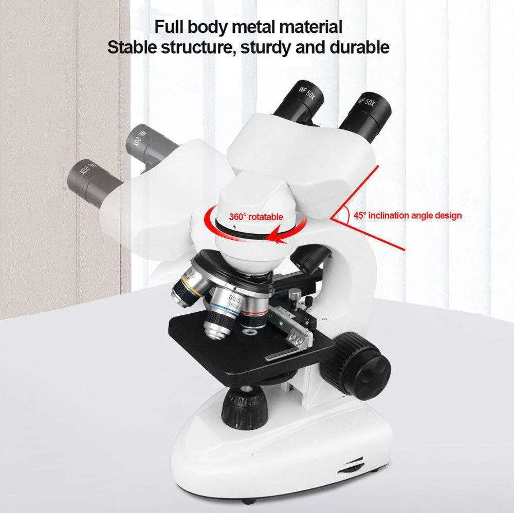 میکروسکوپ بیولوژیکی MHWL، میکروسکوپ نوری دوچشمی HD با بزرگنمایی 10000X / 15000X / 20000X برای آزمایش های علمی دانشجویی و آموزشی، نورپردازی LED دوگانه، فیلتر پنج رنگ، 15000X