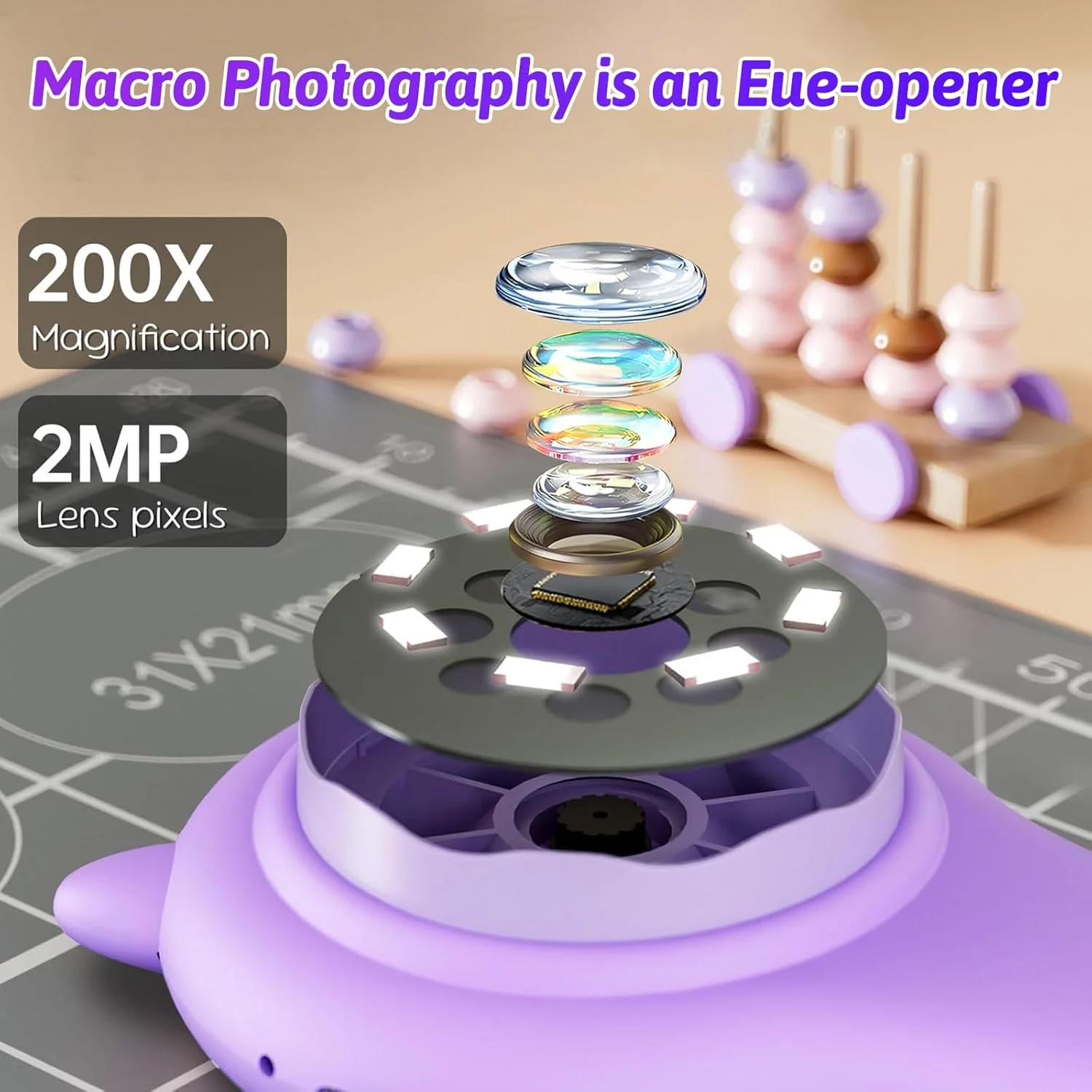 میکروسکوپ آموزشی کودکان، میکروسکوپ دیجیتال جیبی کوچک دستی برای کودکان نوپا، پشتیبانی از بزرگنمایی های مختلف برای کودکان