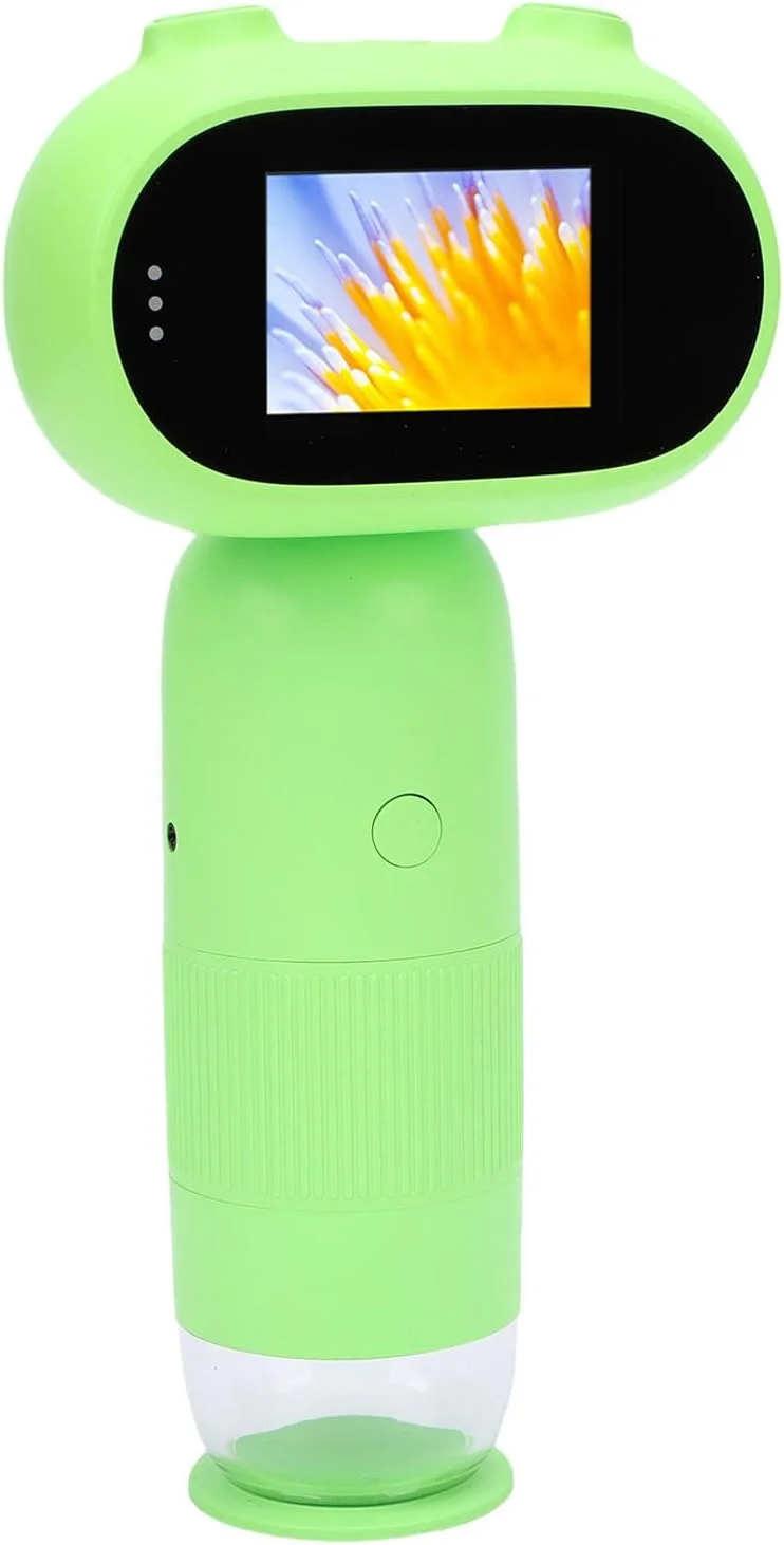 میکروسکوپ دیجیتال کودکانه Jiawu با صفحه نمایش 2 اینچی، بزرگنمایی 1000x HD و چراغ های LED برای کودکان، دانش آموزان، میکروسکوپ دستی قابل حمل برای ماجراجویی در فضای باز در خانه، کلاس درس